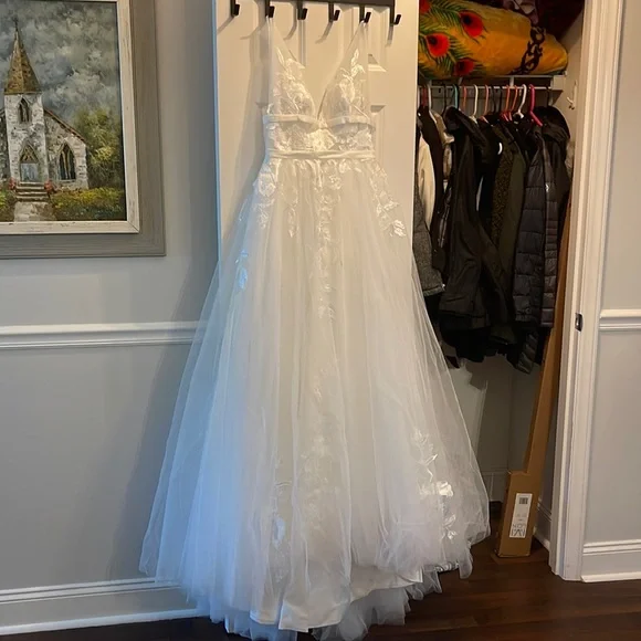 navy blue dress for baby girl A-Line Sweep-Brush Train Tulle Wedding Dress CW3589 main image 0